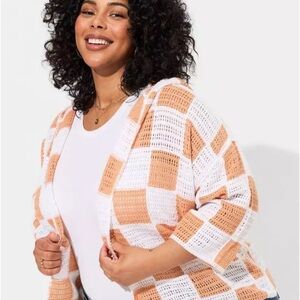 Women's Checkered Knit Sweater - Orange and White size 3x/4x